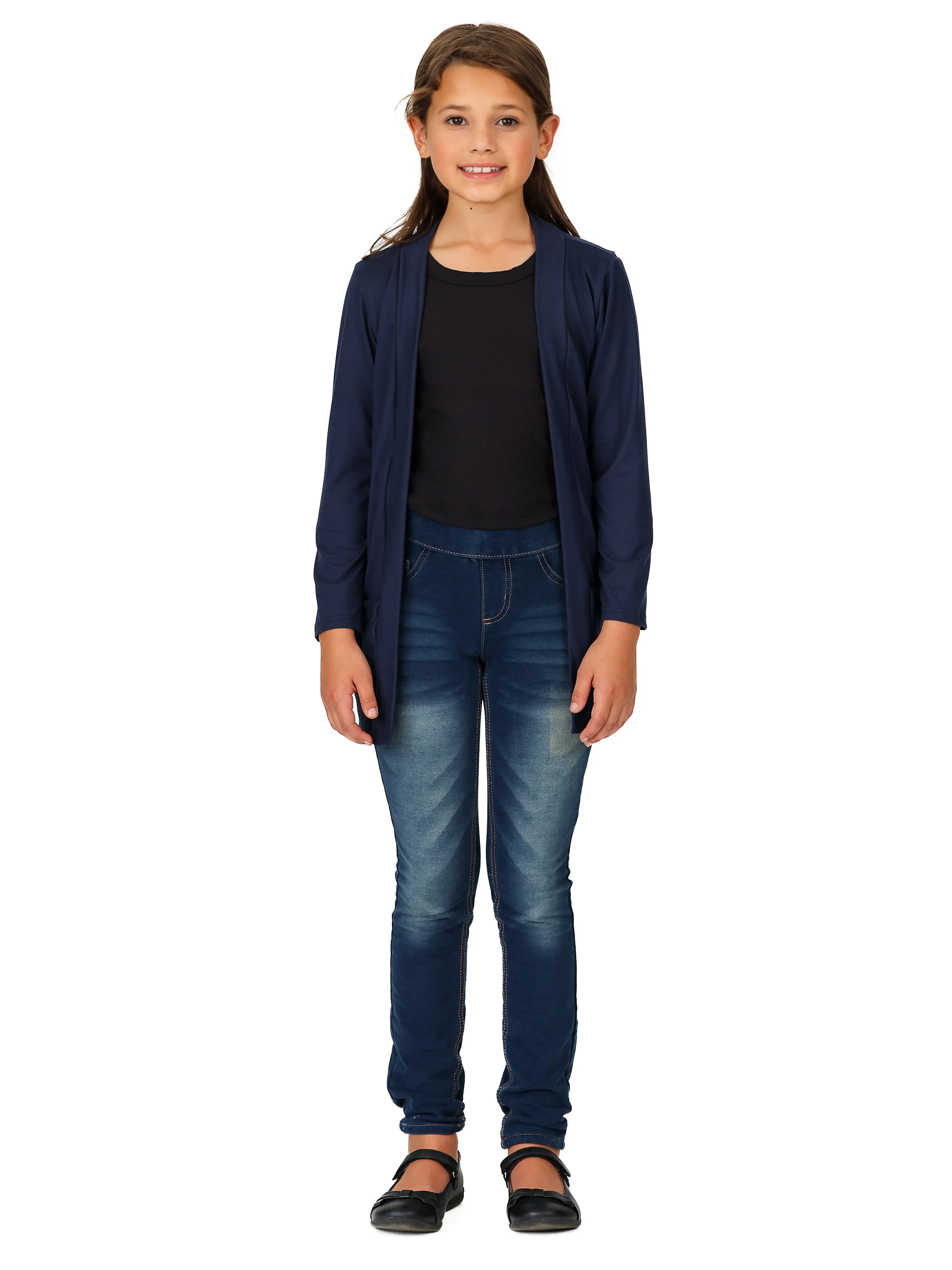 24seven Comfort Apparel Girls Open Front Long Sleeve Pocket Cardigan