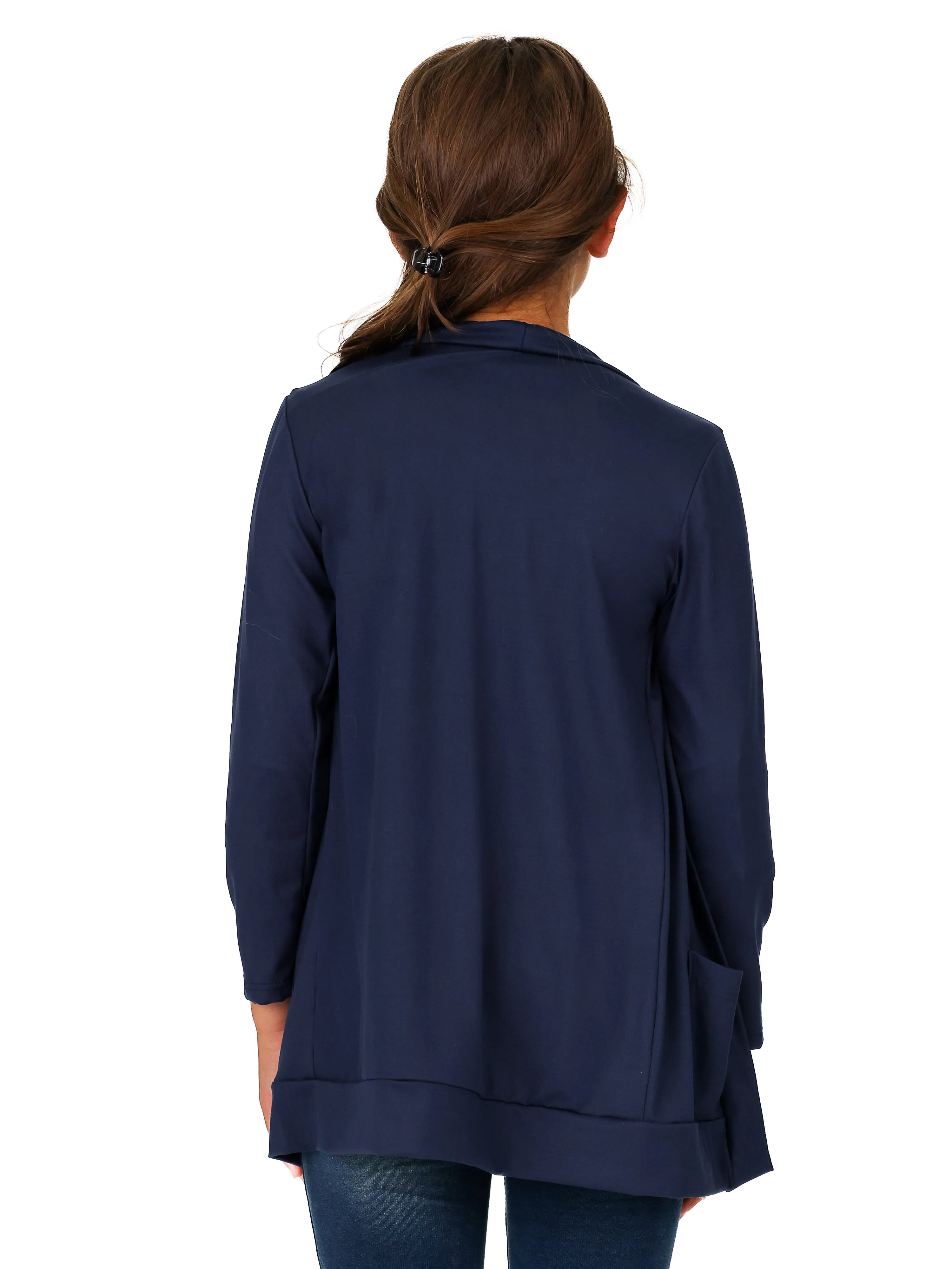 24seven Comfort Apparel Girls Open Front Long Sleeve Pocket Cardigan