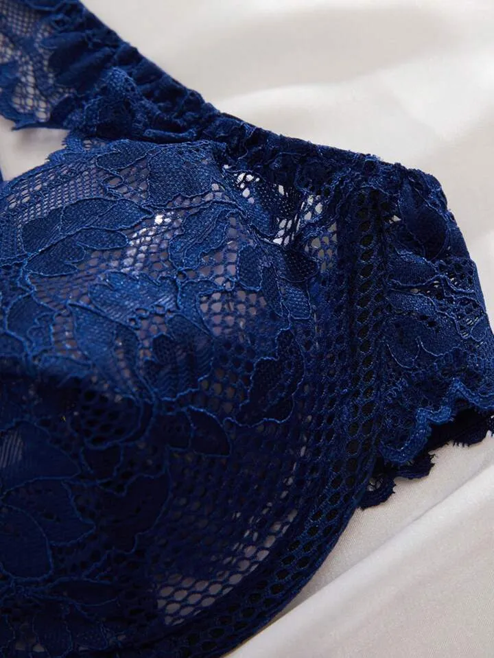 Blue Lingerie Set Mesh See Through