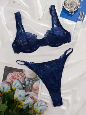 Blue Lingerie Set Mesh See Through