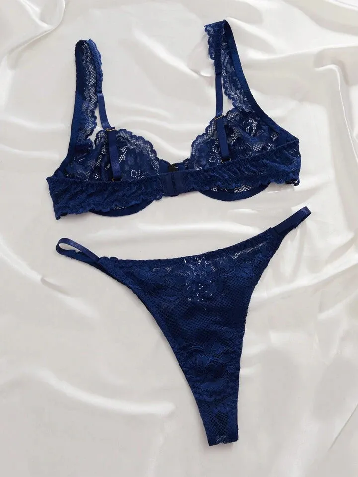 Blue Lingerie Set Mesh See Through