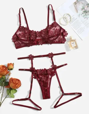 Burgundy Lingerie Set Garter