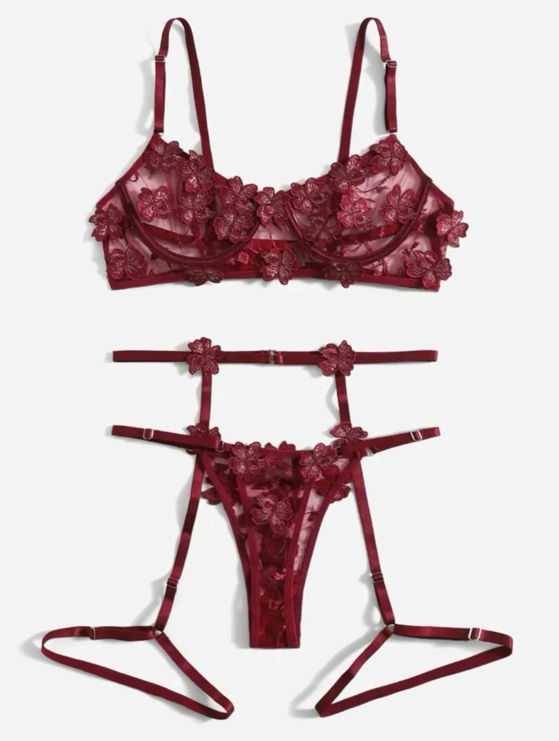 Burgundy Lingerie Set Garter