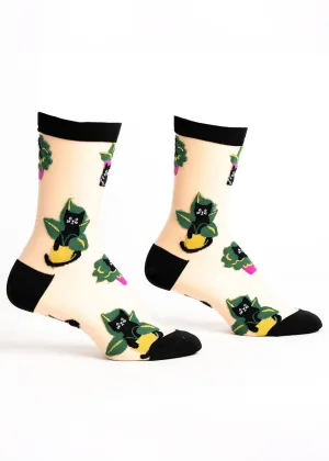 Cats in Plants Sheer Crew Socks