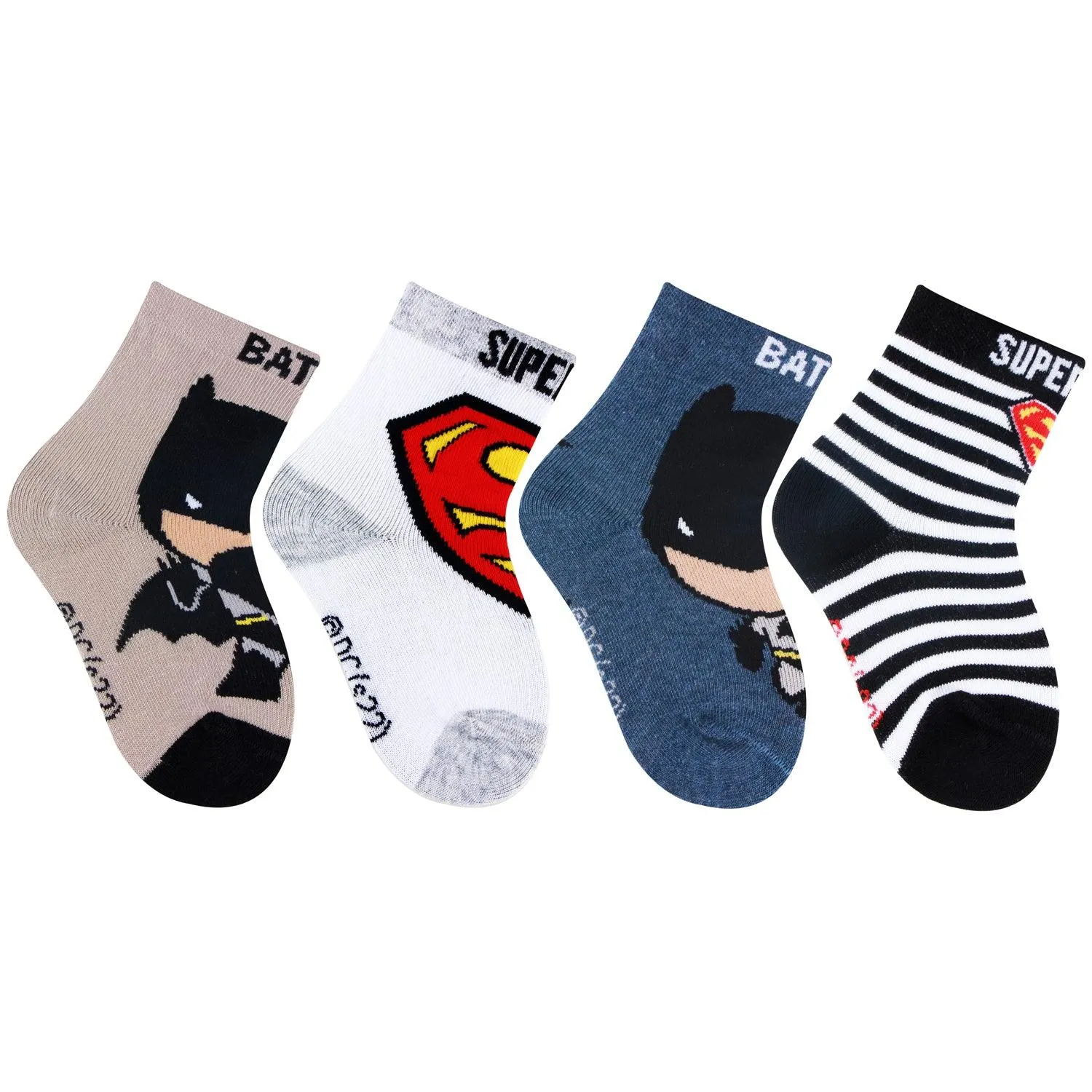 Chibi Batman & Superman Baby Cotton Socks - Pack Of 4