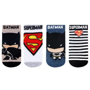 Chibi Batman & Superman Baby Cotton Socks - Pack Of 4