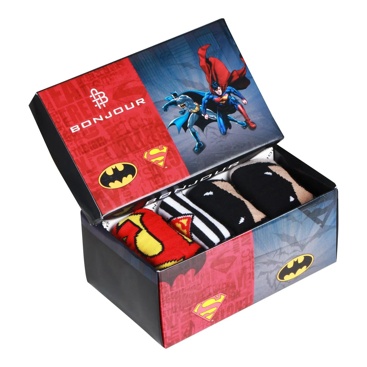 Chibi Batman & Superman Baby Cotton Socks - Pack Of 4