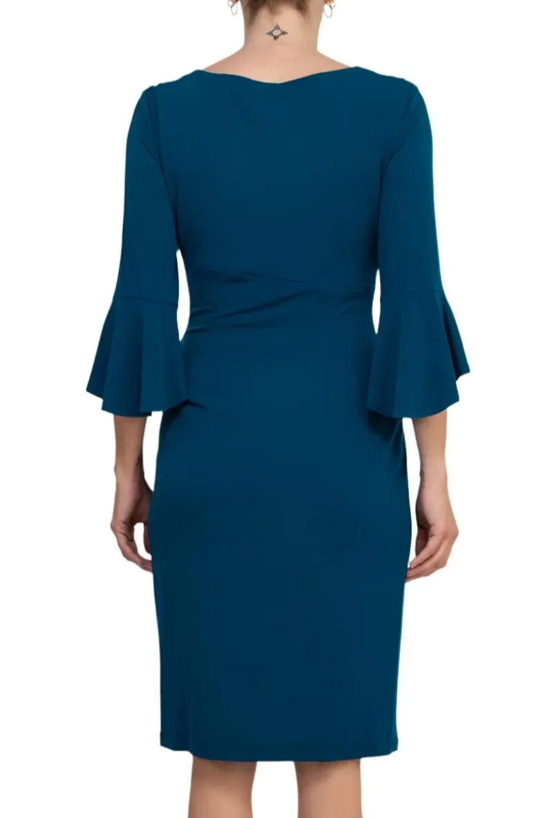 Connected Apparel 3/4 Bell Sleeve Sheath Dress