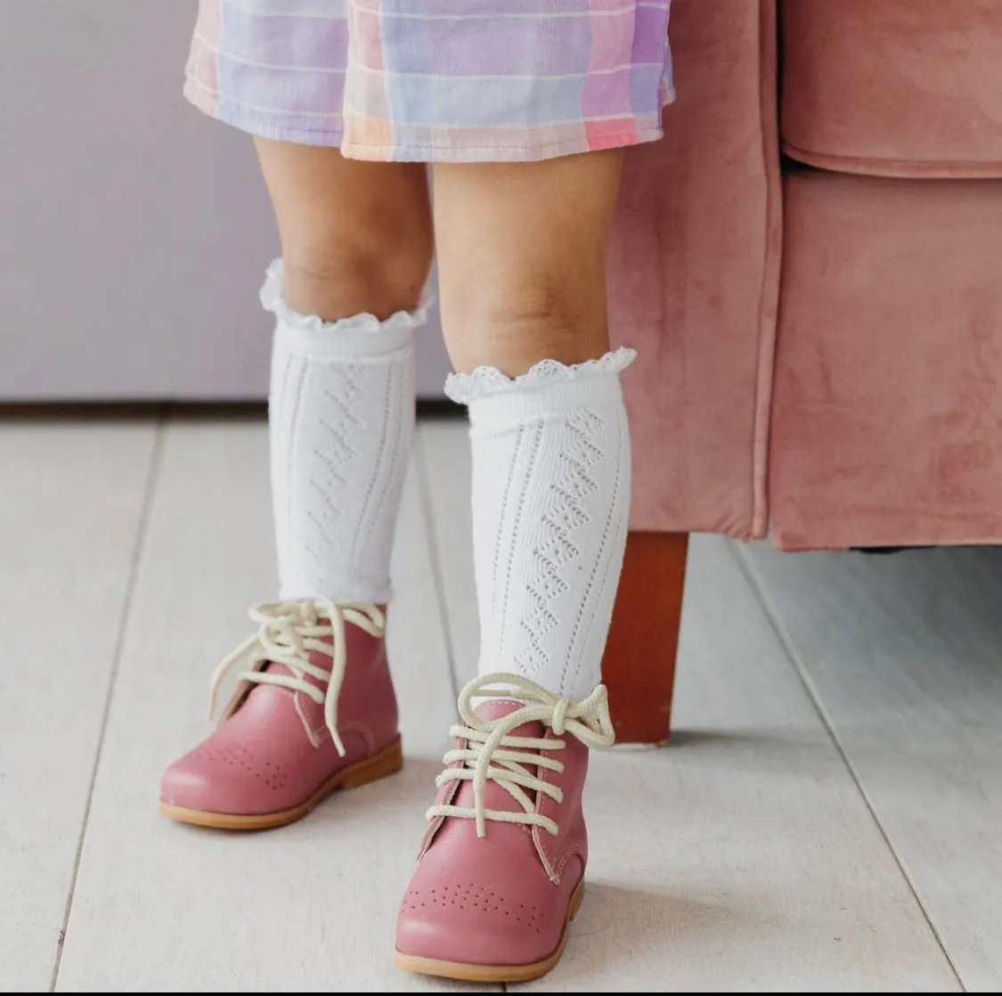 Fancy Lace Top Knee High Socks, White