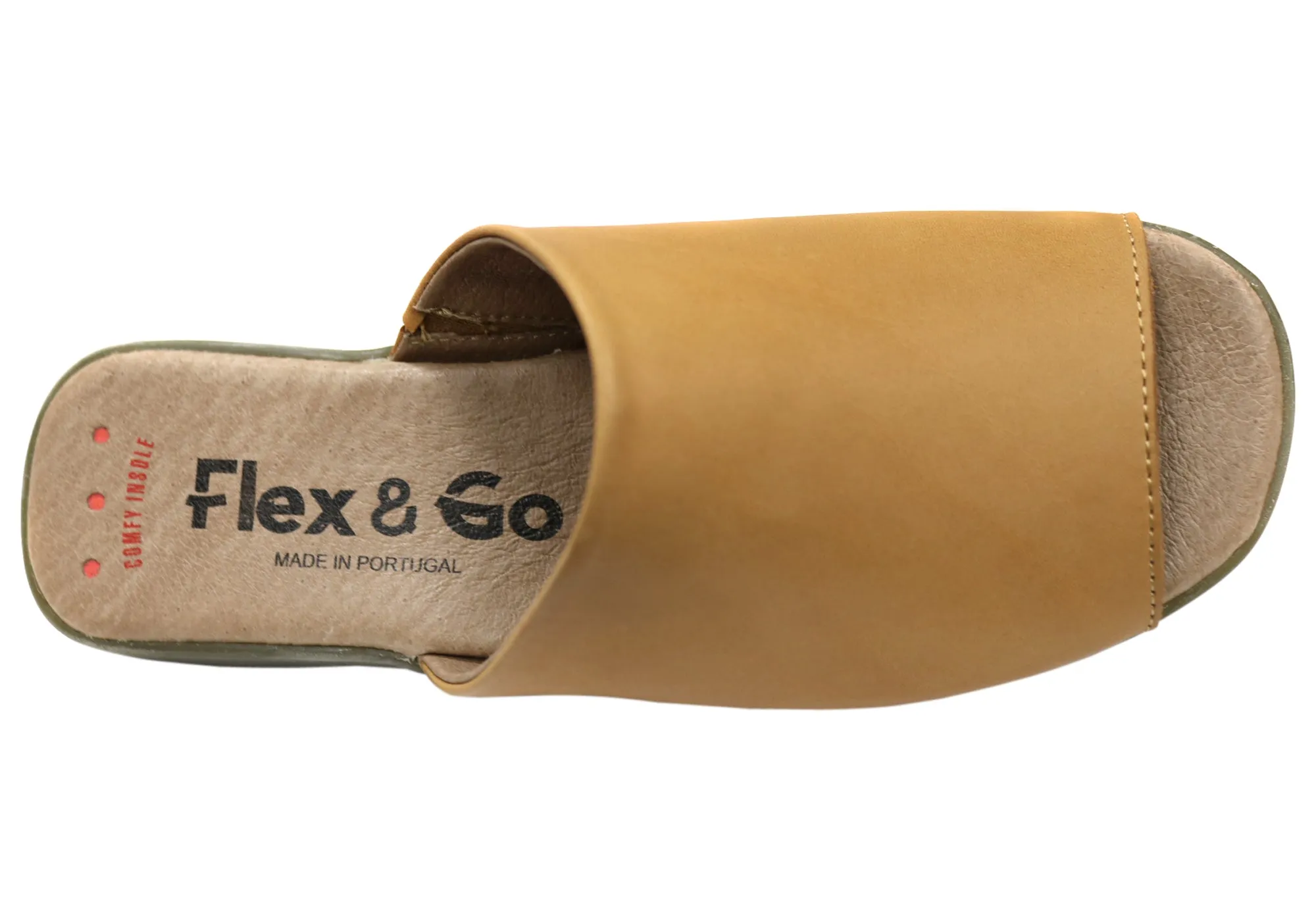 Flex & Go Host Womens Comfort Leather Slides Sandals Made In Portugal