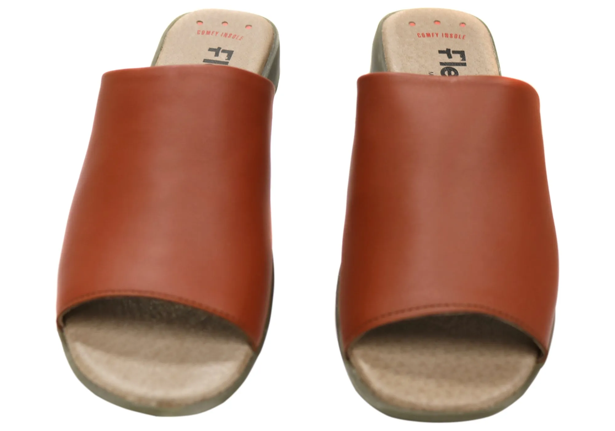 Flex & Go Host Womens Comfort Leather Slides Sandals Made In Portugal