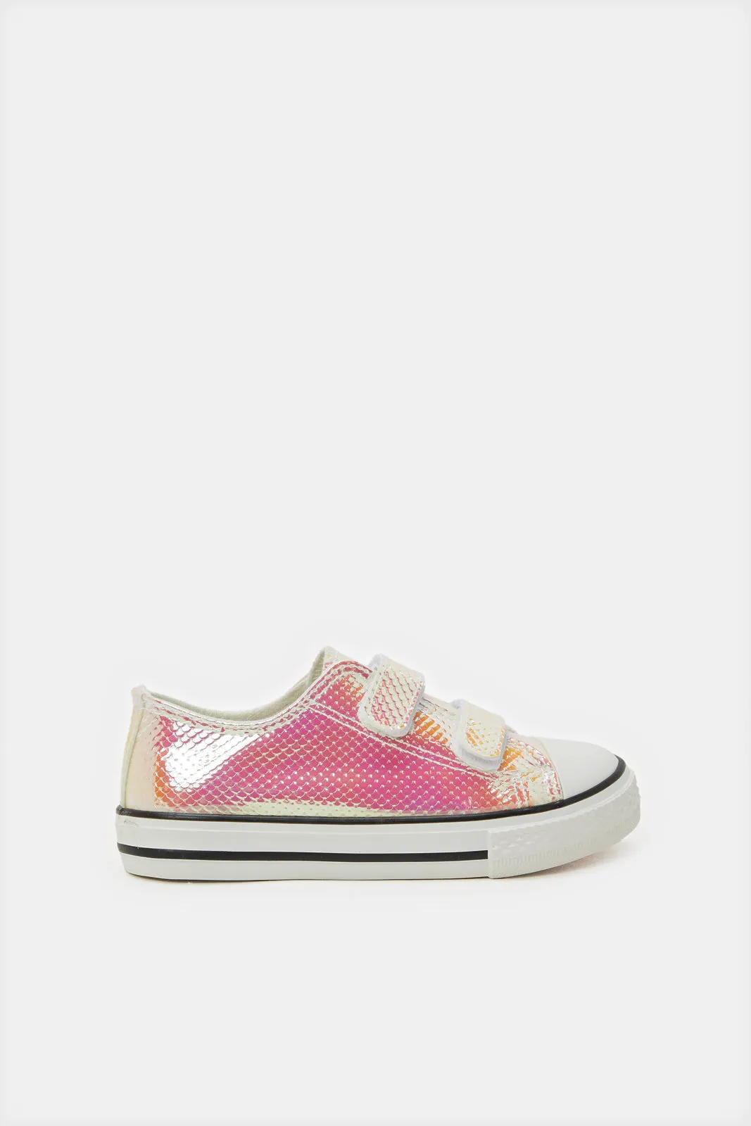 Girls White And Pink Textured Sneaker