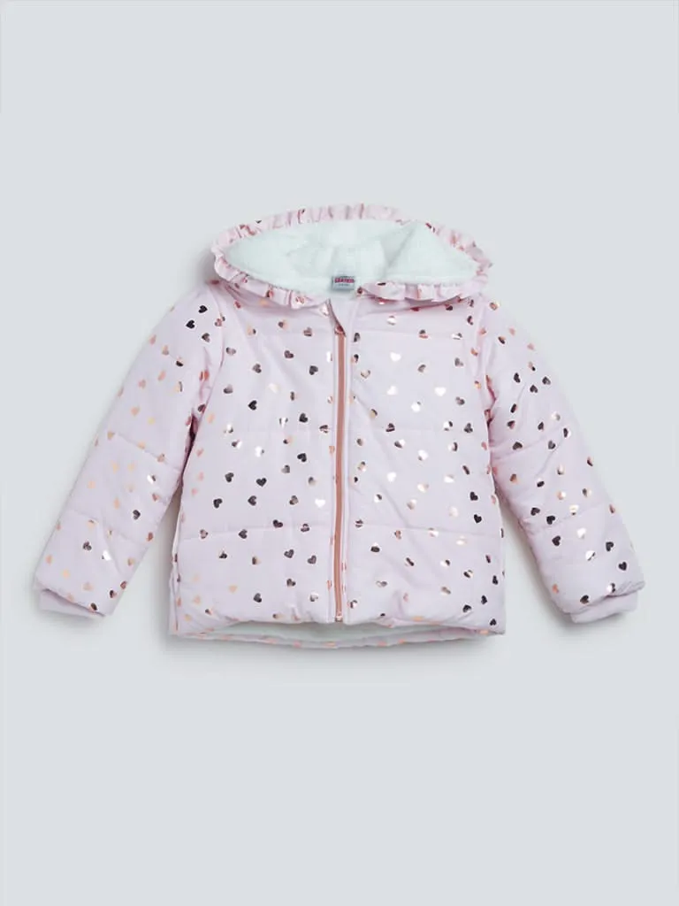 HOP Kids Light Pink Printed Puffer Jacket