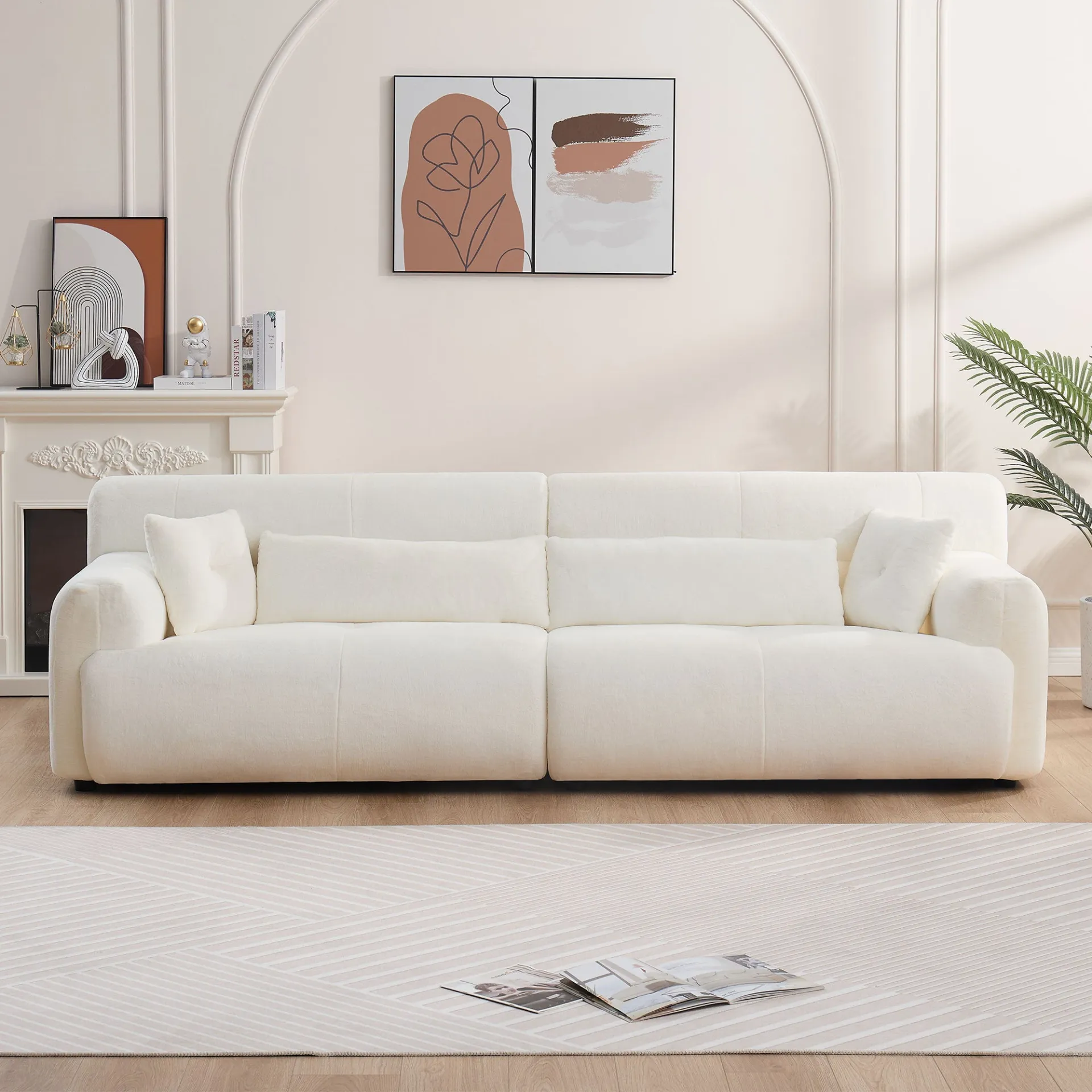 La Perugia -  Soft Thick Fuzzy Faux Rabbit Fur Couch Sofa ,Luxury Cute Cozy Furry couch,Plush Warm Fleece Fluffy ultra soft fabric sofa,Beige.