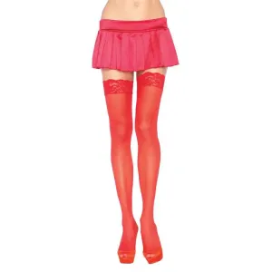 Leg Avenue Sexy Sheer Red Hold-up Stockings with Lace Tops