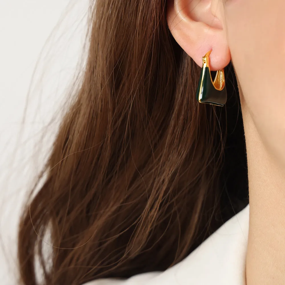 Luxurious Geometric Zircon Earrings with Copper Inlay