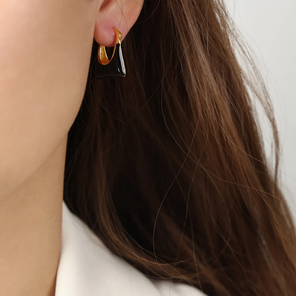 Luxurious Geometric Zircon Earrings with Copper Inlay