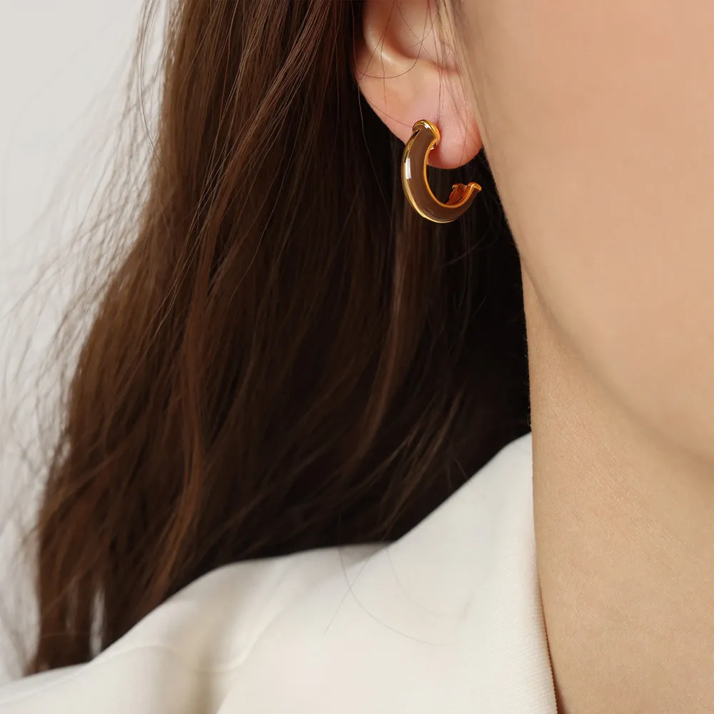 Luxurious Geometric Zircon Earrings with Copper Inlay