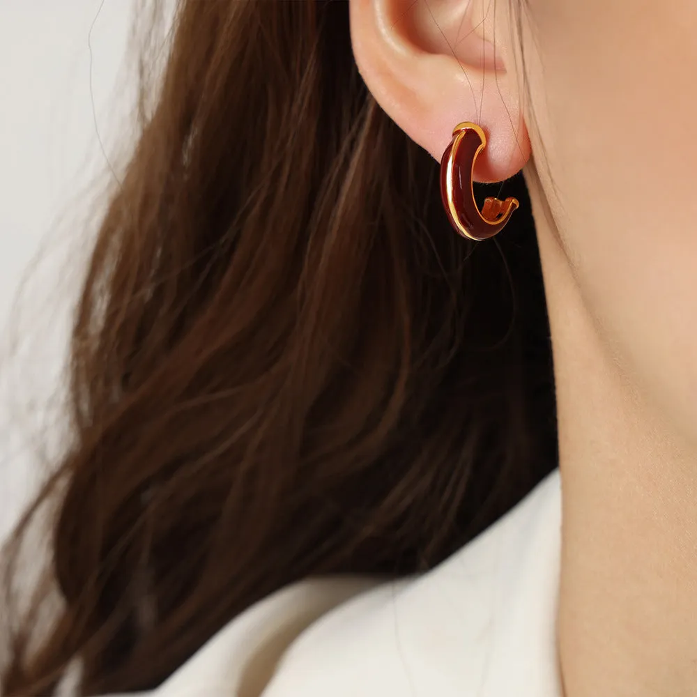 Luxurious Geometric Zircon Earrings with Copper Inlay