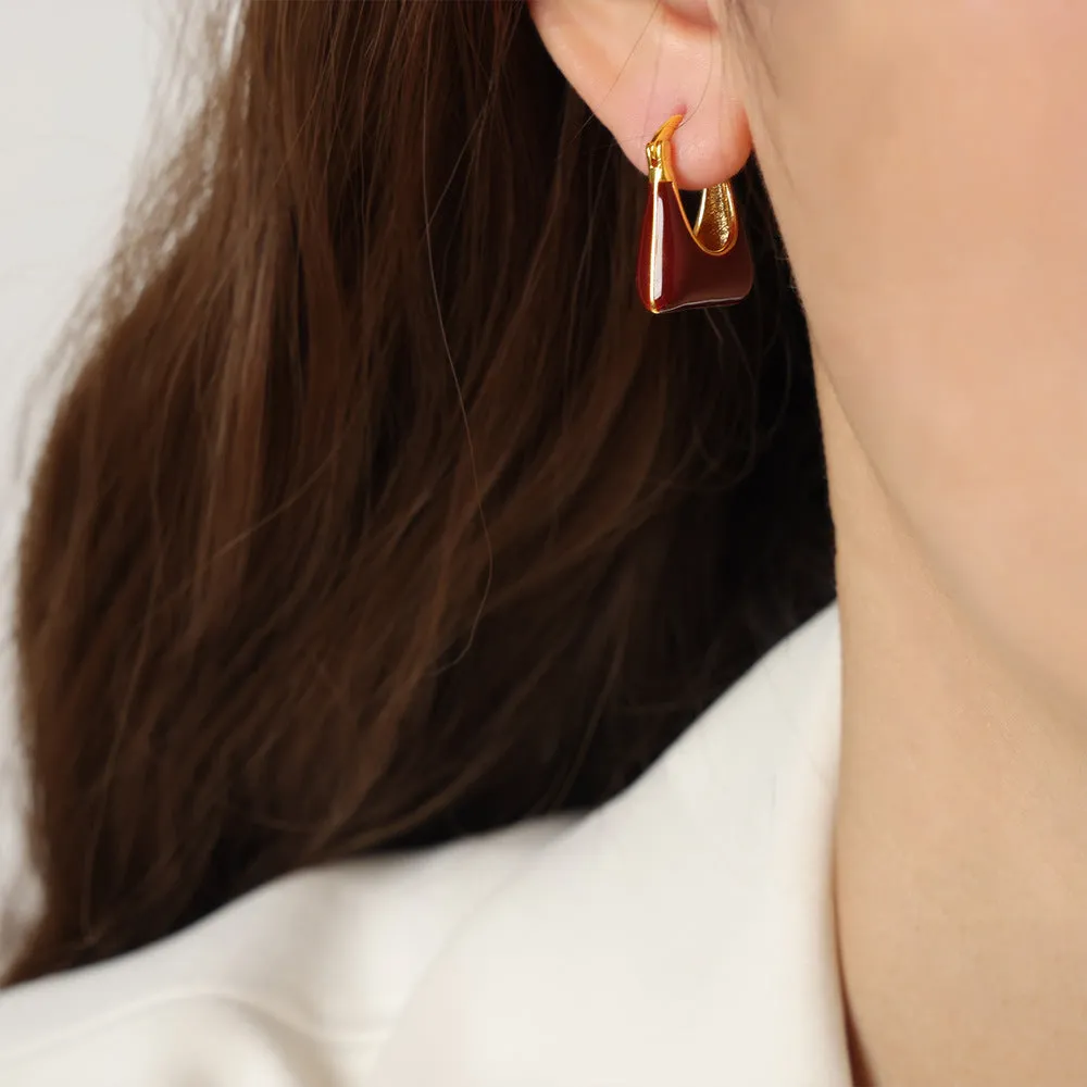 Luxurious Geometric Zircon Earrings with Copper Inlay