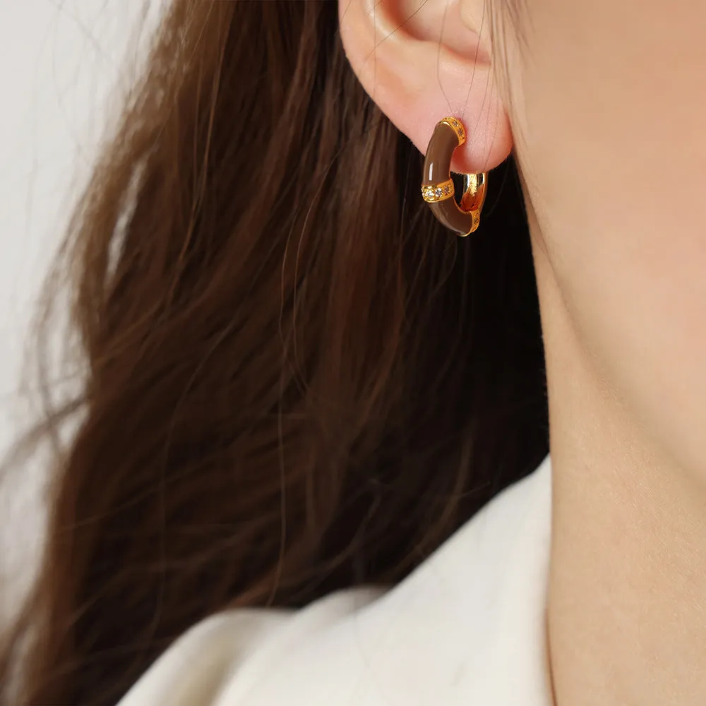 Luxurious Geometric Zircon Earrings with Copper Inlay