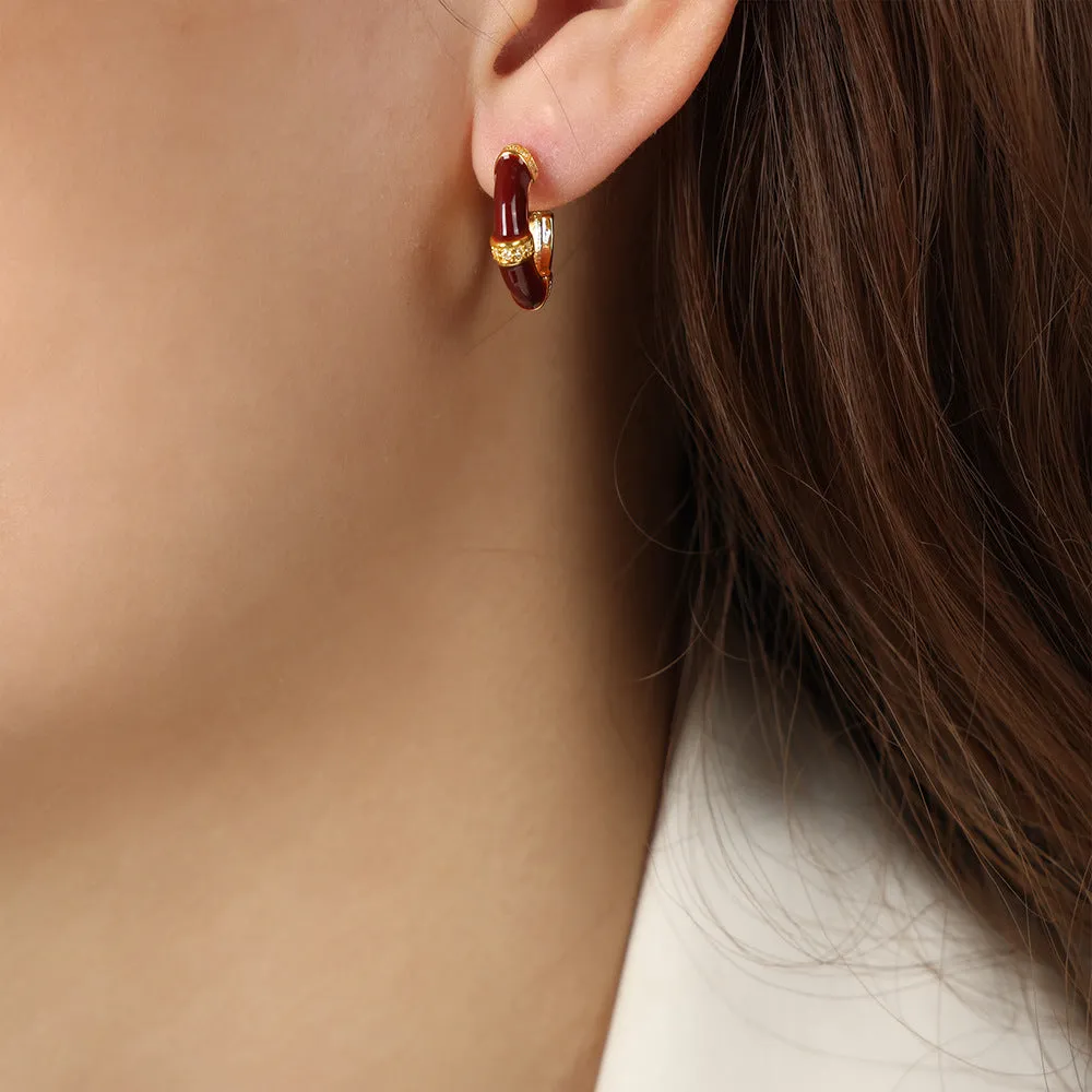 Luxurious Geometric Zircon Earrings with Copper Inlay