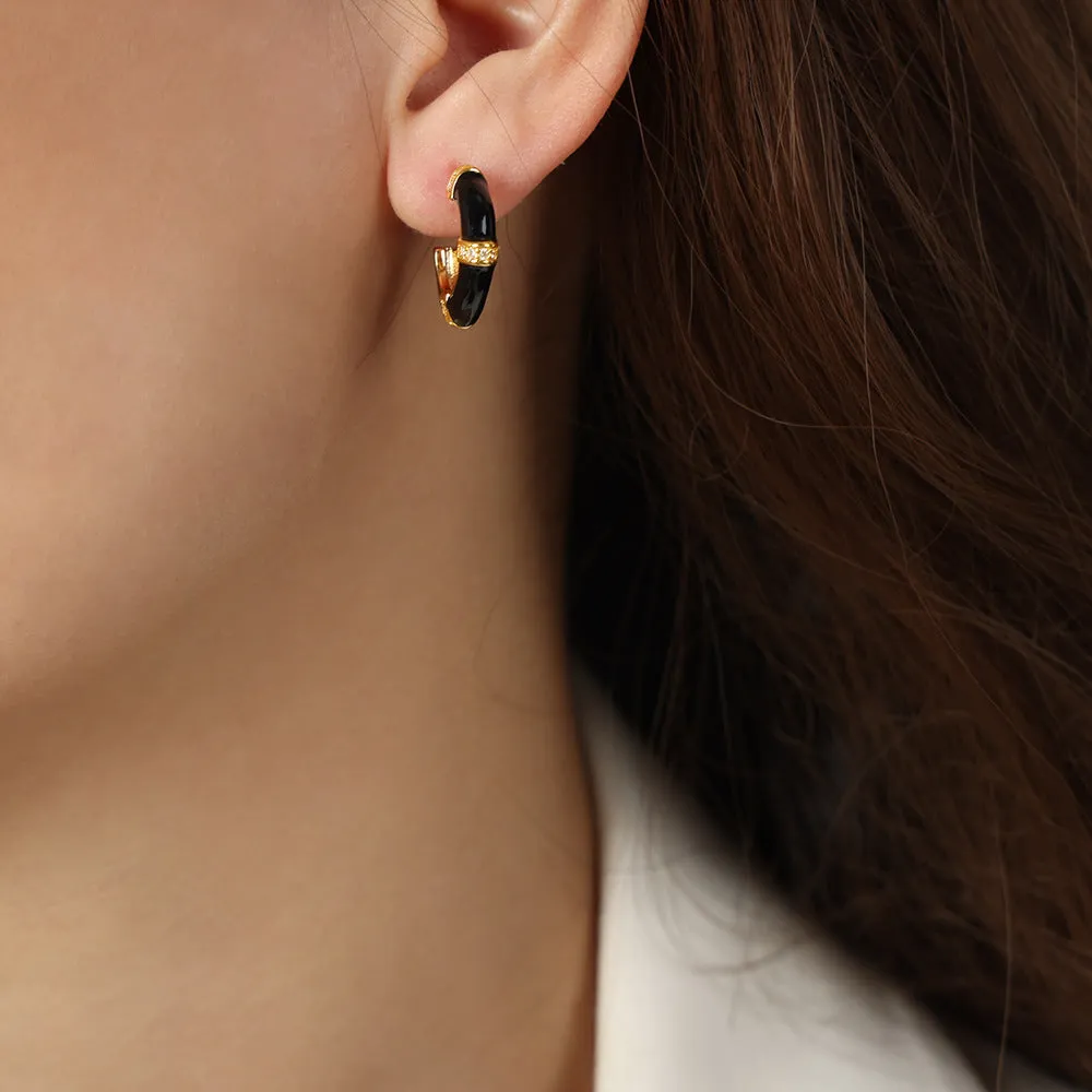 Luxurious Geometric Zircon Earrings with Copper Inlay