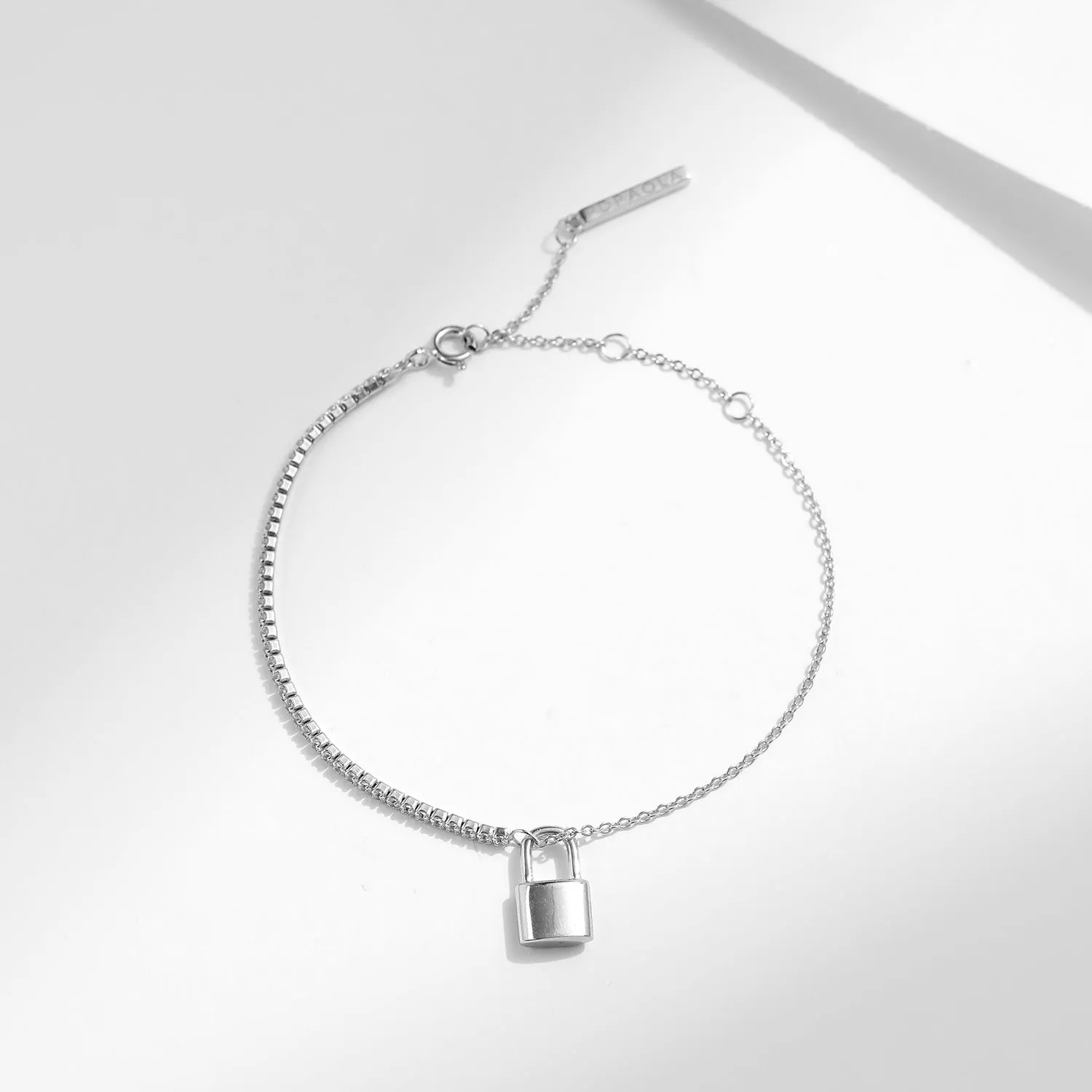 Luxurious Sterling Silver Bracelet with Zircon Accents and Metal Lock Buckle