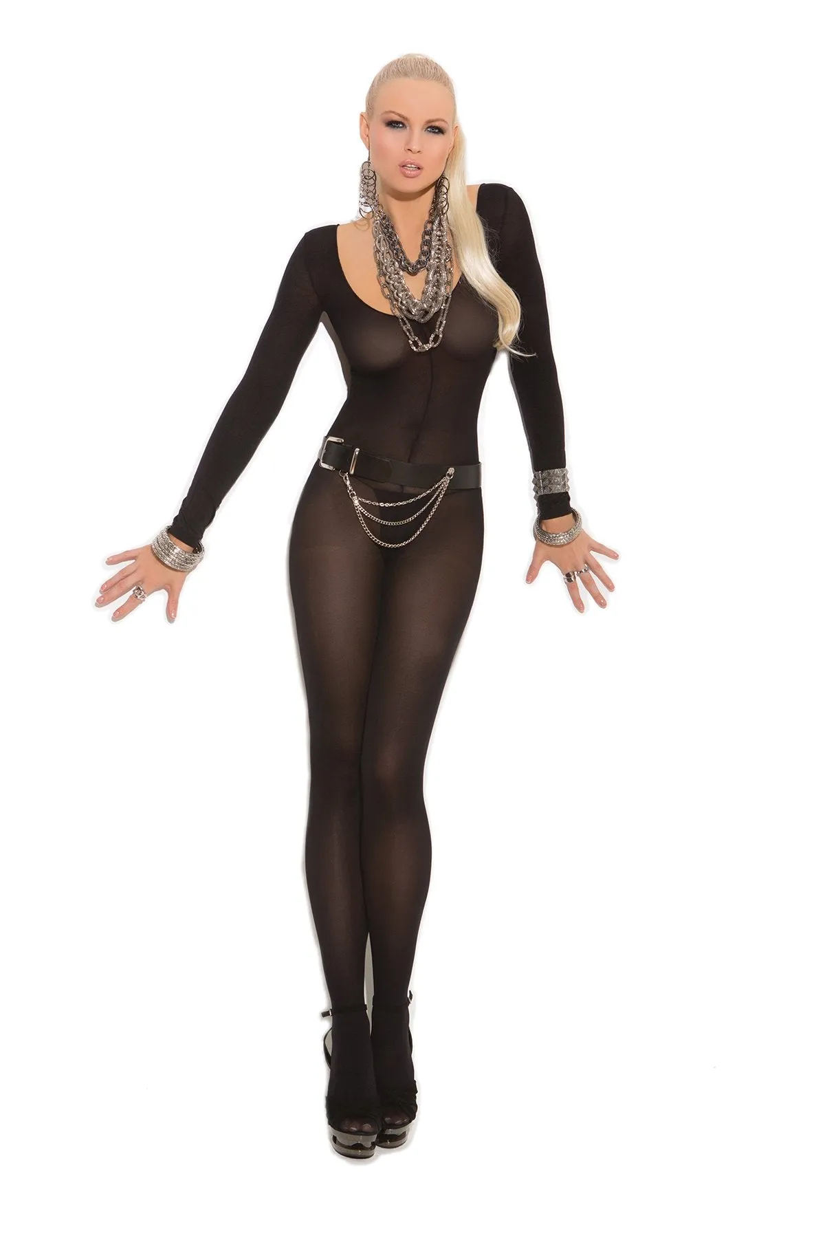 Opaque Open Crotch Bodystocking