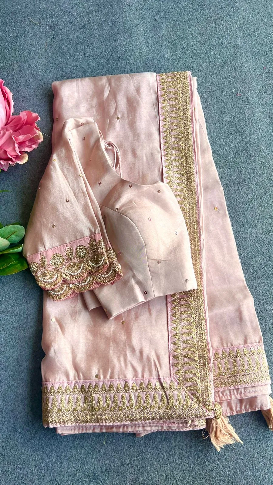 Peach soft silk designer saree ( only saree )