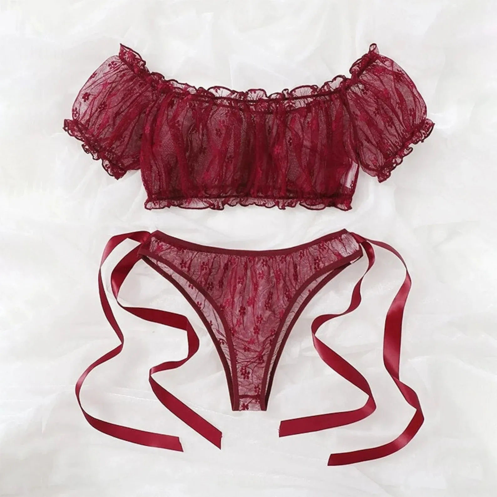 Red Lingerie Ruffle Bralette Set