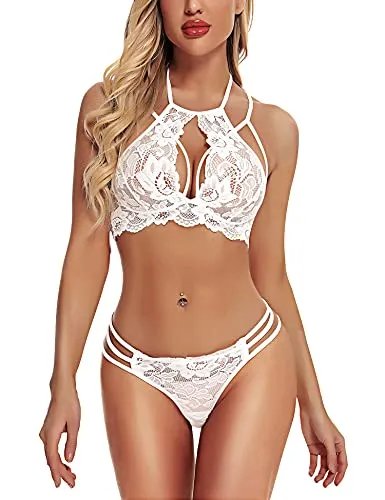 RSLOVE Sexy Lingerie for Women Lace Babydoll 2 Piece Sexy Bra and Panty Sets