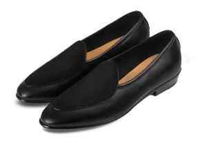 Sagan Classic Loafers in Black Drape Calf and Obsidian Black Suede with Rubber Grip