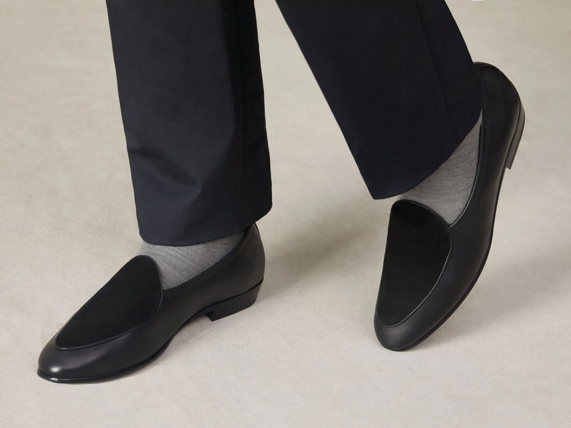 Sagan Classic Loafers in Black Drape Calf and Obsidian Black Suede with Rubber Grip