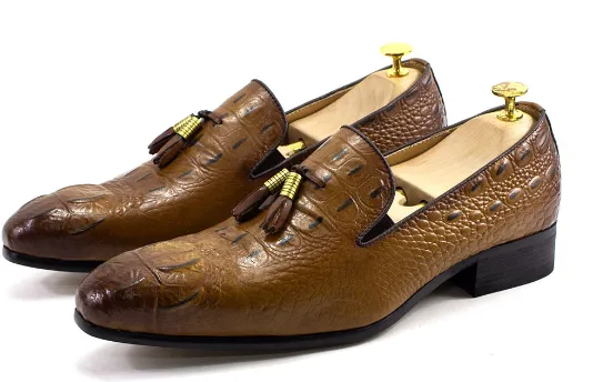 The Lasen - Luxurious Alligator Print Leather Tassel Loafers