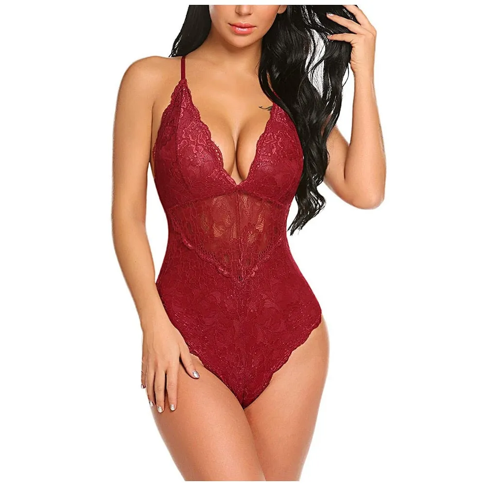 VenusFox Sexy Lingerie For Women Slips Strap Sleeveless Teddy Embroidery See Through Lace Erotic Underwear babydoll