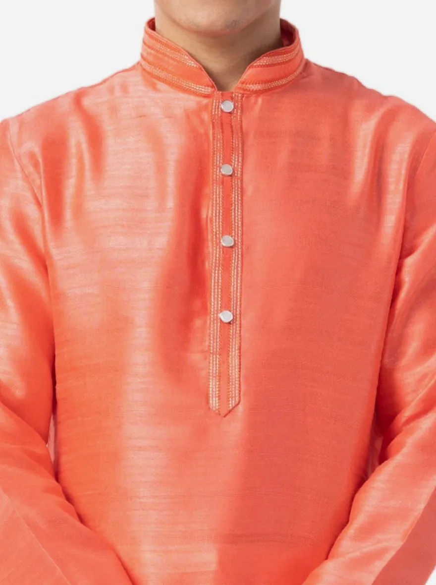 Vibrant Coral Peach Solid Kurta For Men