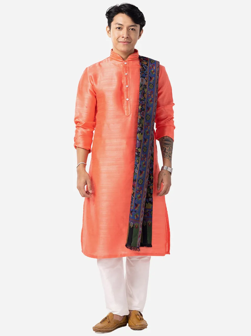 Vibrant Coral Peach Solid Kurta For Men