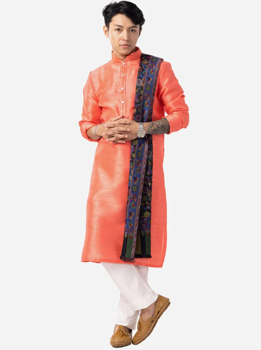 Vibrant Coral Peach Solid Kurta For Men